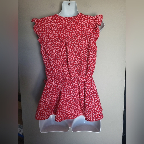 Monteau Red Floral Blouse with Ruffle Sleeves, More Like A Small. - Picture 2 of 4